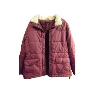 Lands End M Red Puffer Jacket Sherpa Collar